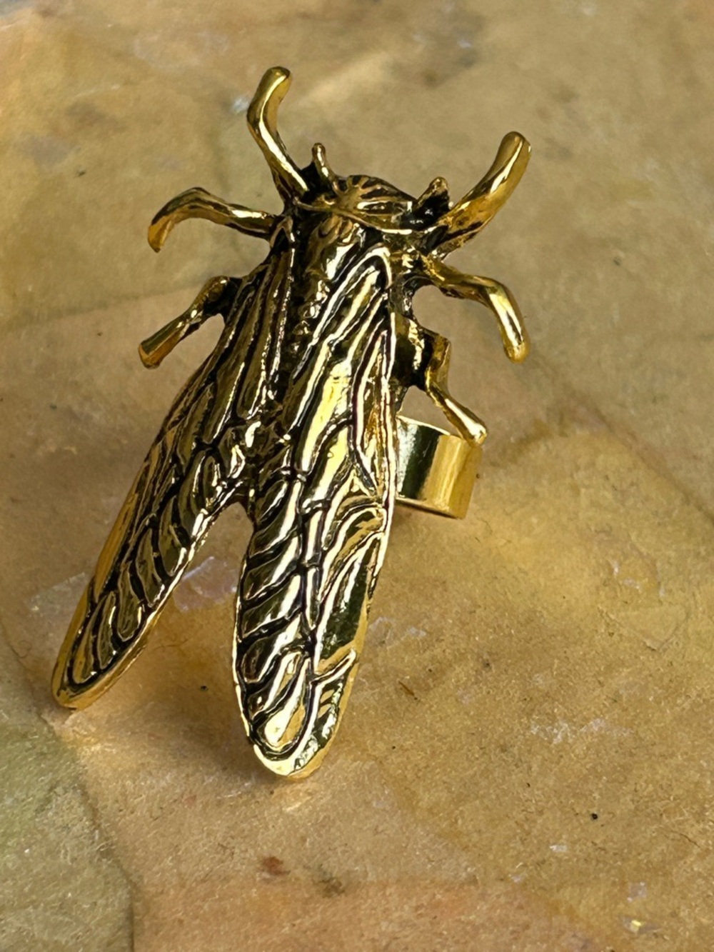 Gold Bug Statement Ring for Men or Women - Bold Cicada Design